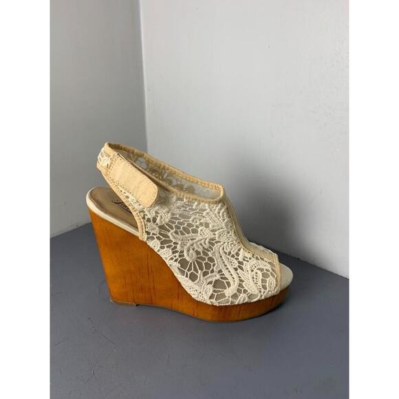 Lucky Brand Womens Ivory Lace Wedge Sandals Size 8 - Picture 5 of 8